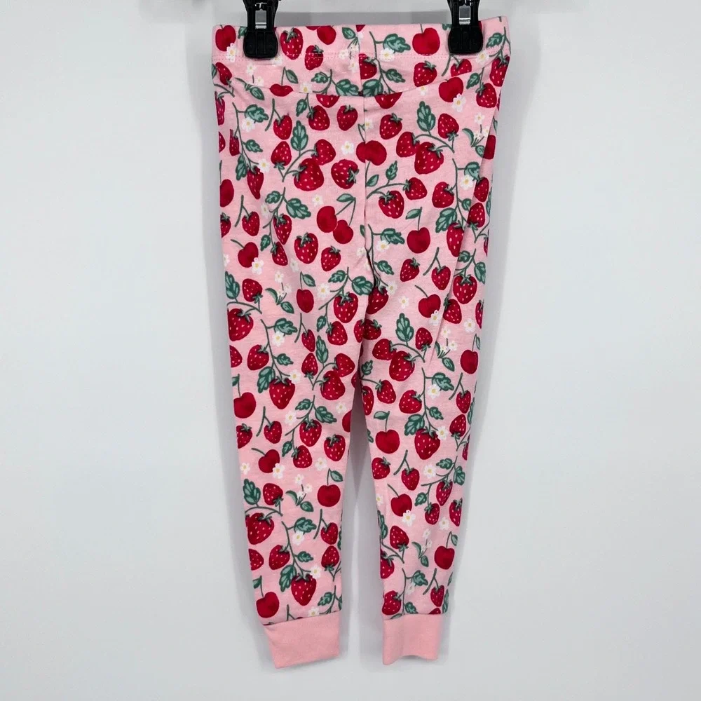 Pink Strawberry Cherry Print Pajamas Girls 2T Snug Fit 2pc Set Springtime Cute‎